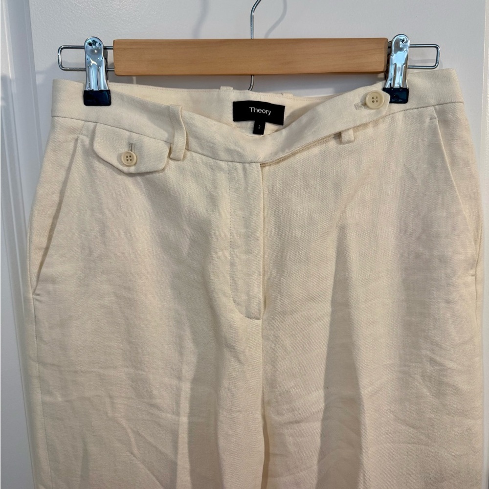 Theory Off-White Linen Trousers- Wide Leg